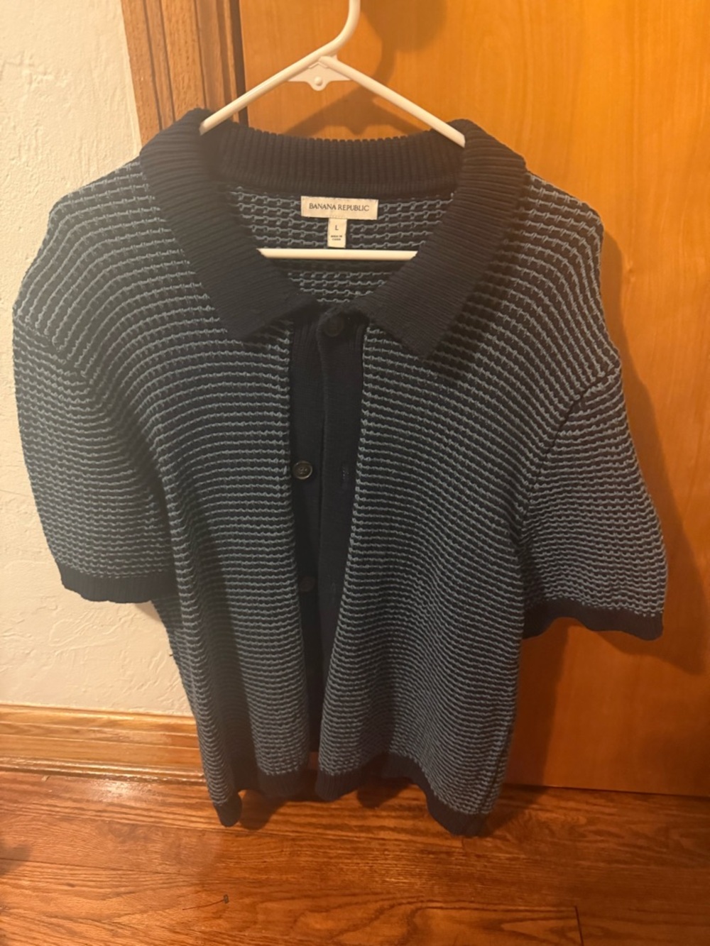 Banana Republic Navy and Light Blue Striped Polo Cardigan